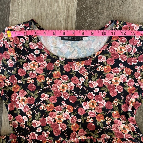 Mikarose 53” height Black-Pink Floral Short Sleeves Maxi Dress  Size XS - Picture 6 of 6